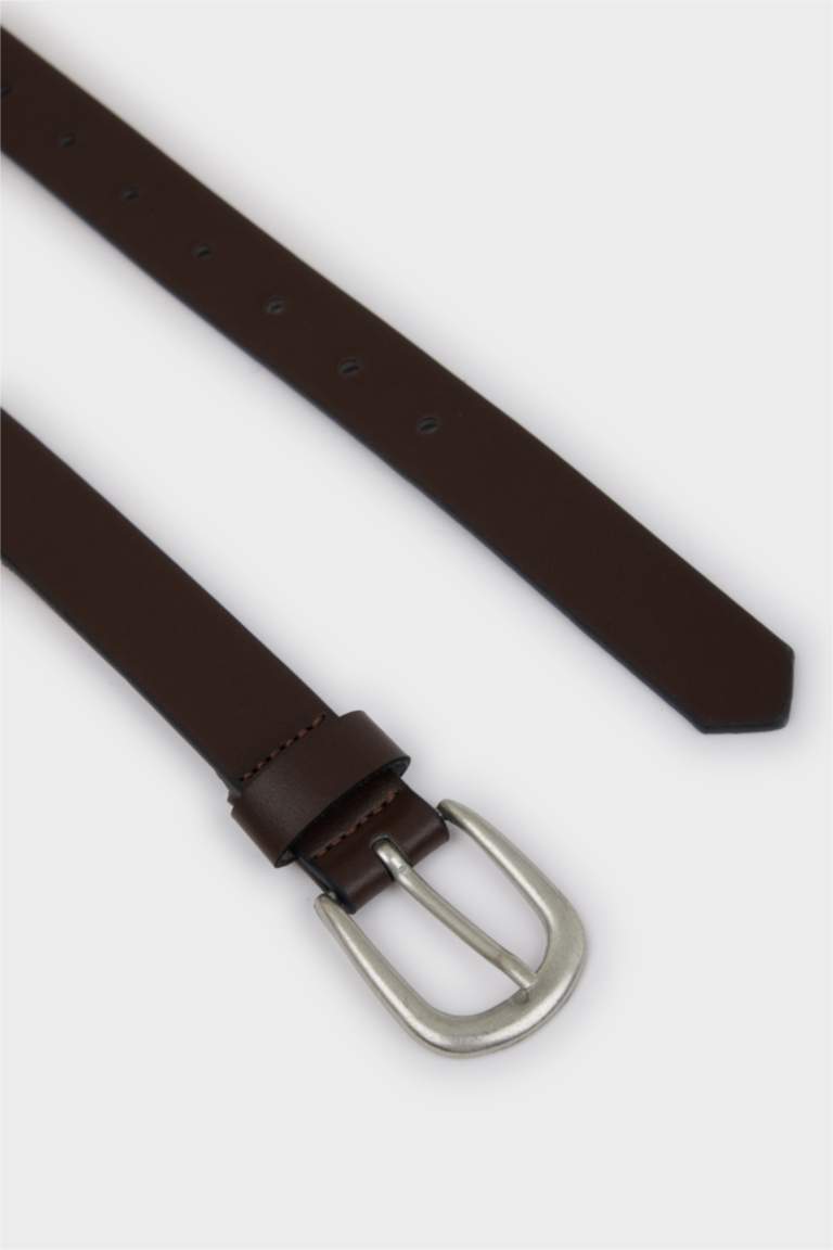 Erkek Oval Toka Suni Deri 2'li Klasik Kemer