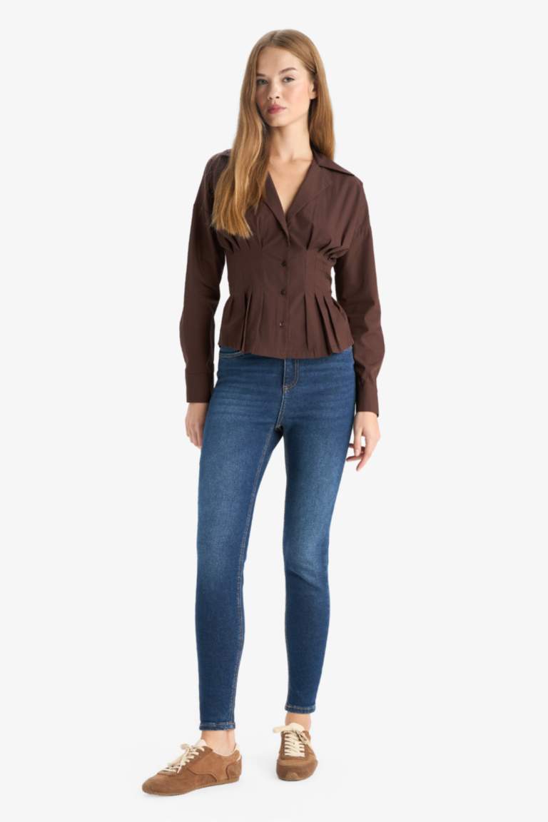 Slim Fit Shirt Collar Poplin Long Sleeve Shirt