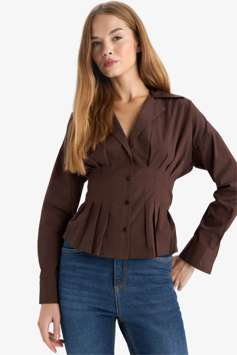 Slim Fit Shirt Collar Poplin Long Sleeve Shirt