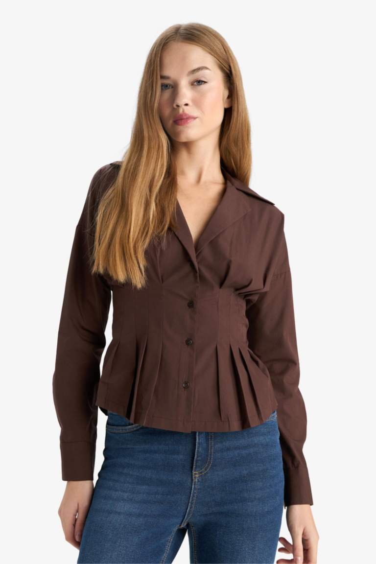 Slim Fit Shirt Collar Poplin Long Sleeve Shirt