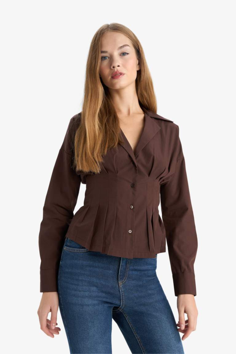 Slim Fit Shirt Collar Poplin Long Sleeve Shirt