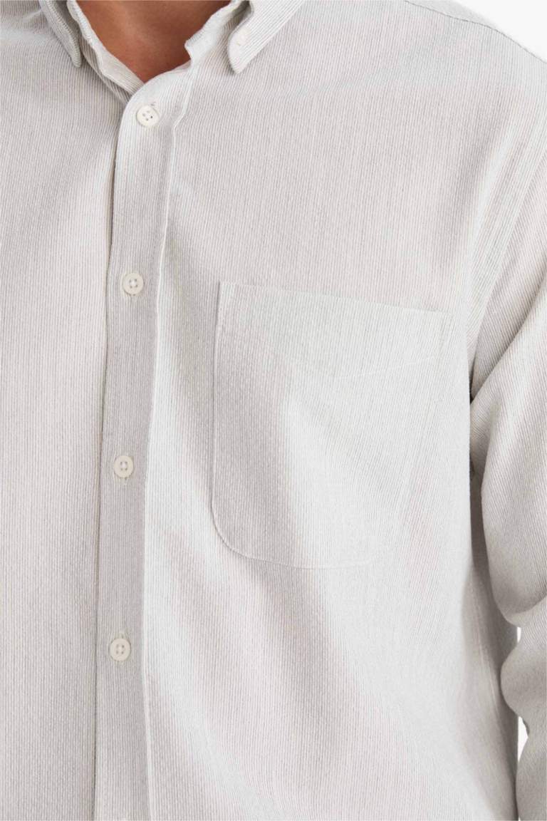 Regular Fit Polo Yaka Krinkıl Uzun Kollu Gömlek