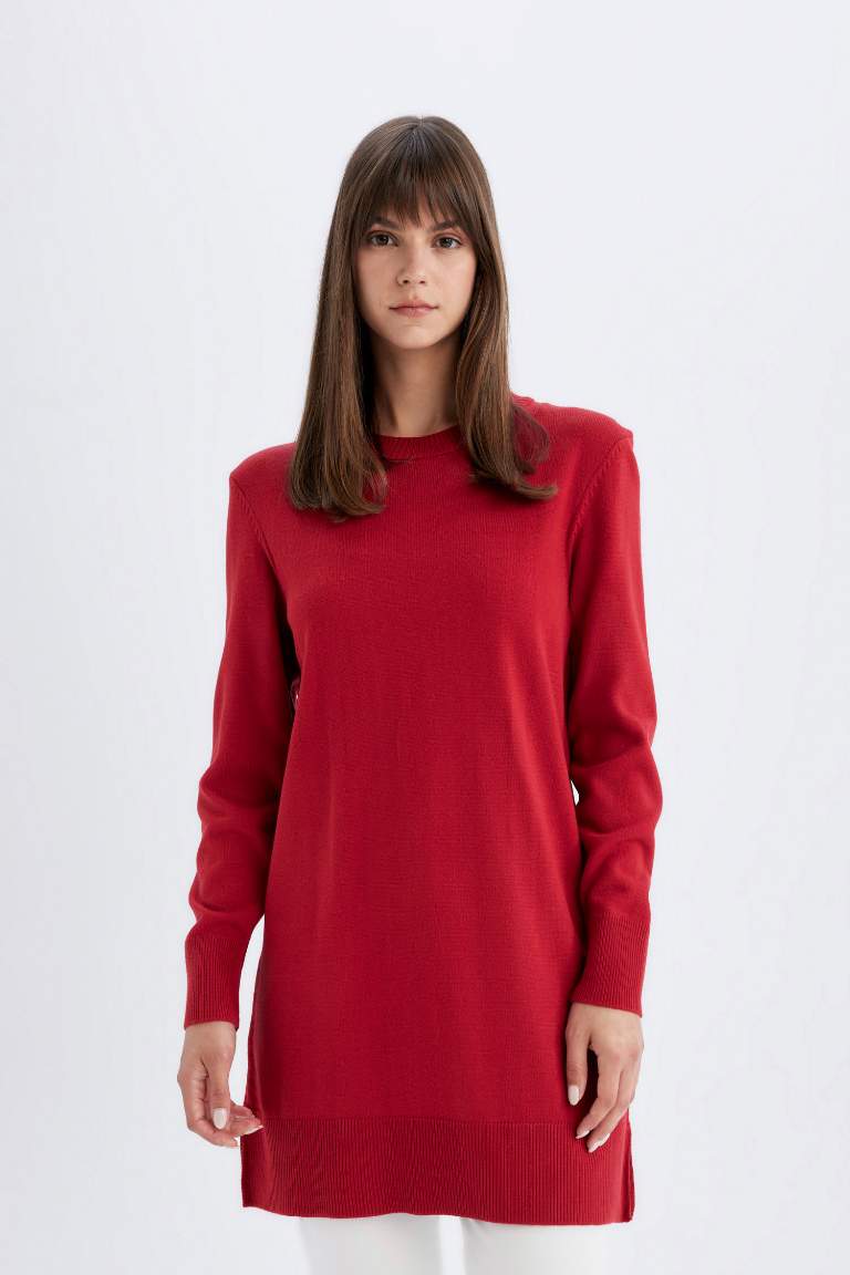 Regular Fit Crew Neck Basic Pullover Tunic