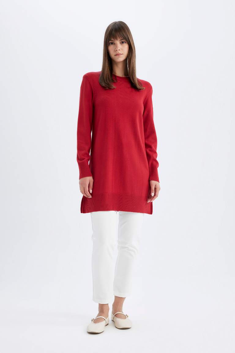 Regular Fit Crew Neck Basic Pullover Tunic