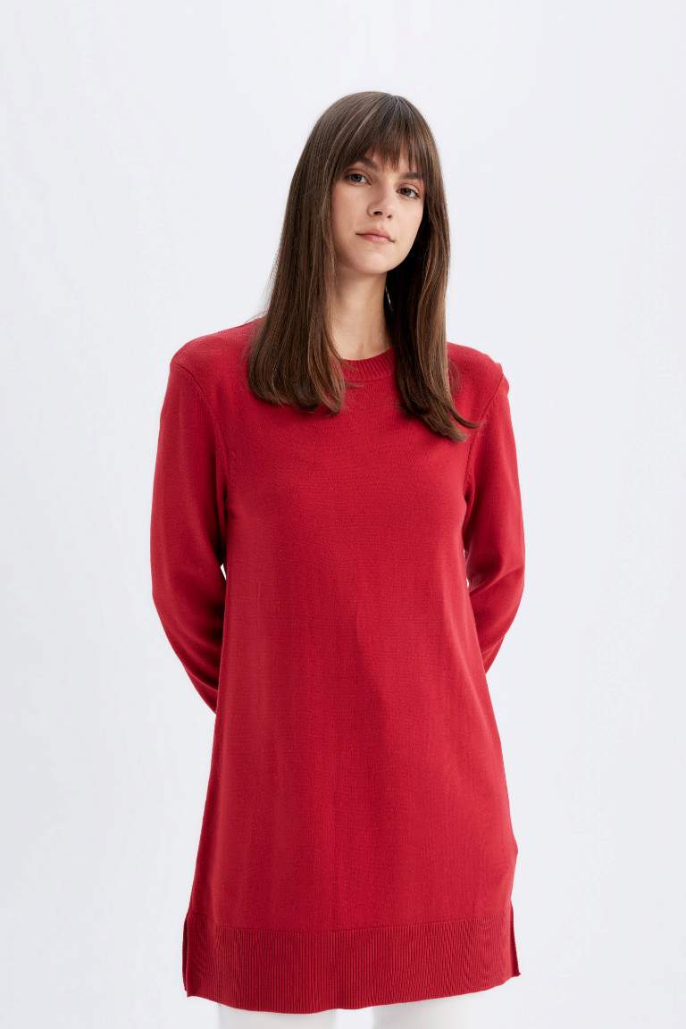 Regular Fit Crew Neck Basic Pullover Tunic