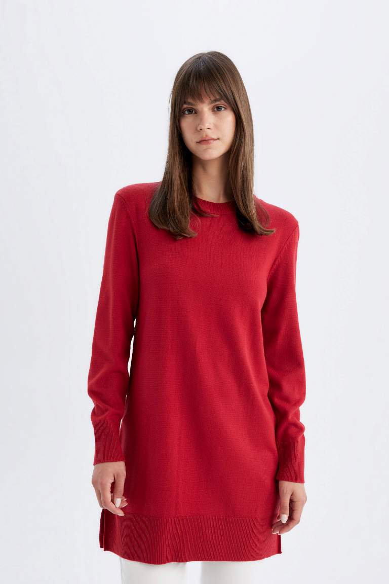 Regular Fit Crew Neck Basic Pullover Tunic