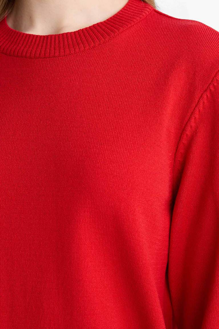 Regular Fit Bisiklet Yaka Yırtmaçlı Basic Düz Uzun Kollu Tunik
