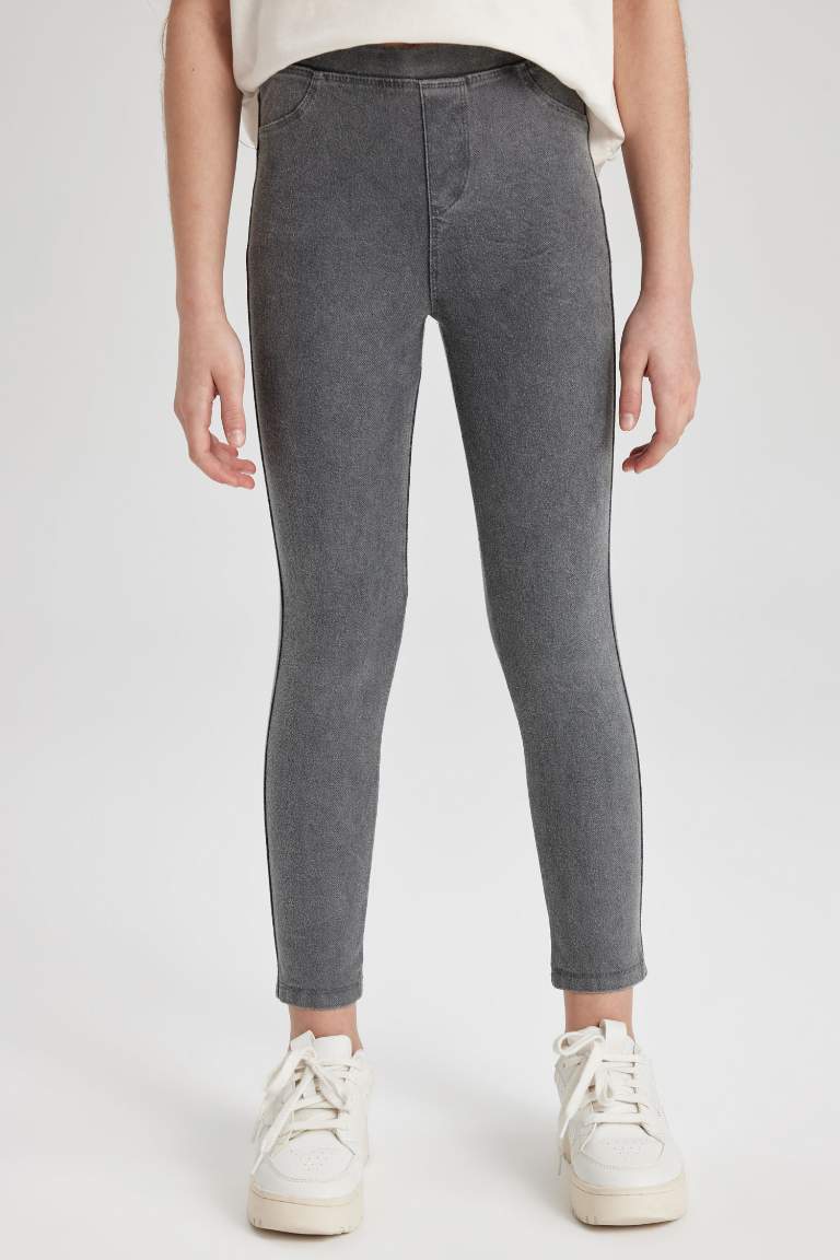 Kız Çocuk Slim Fit Süs Cepli Uzun Tayt
