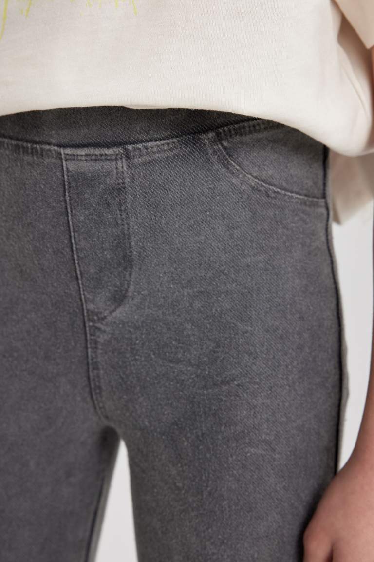 Kız Çocuk Slim Fit Süs Cepli Uzun Tayt