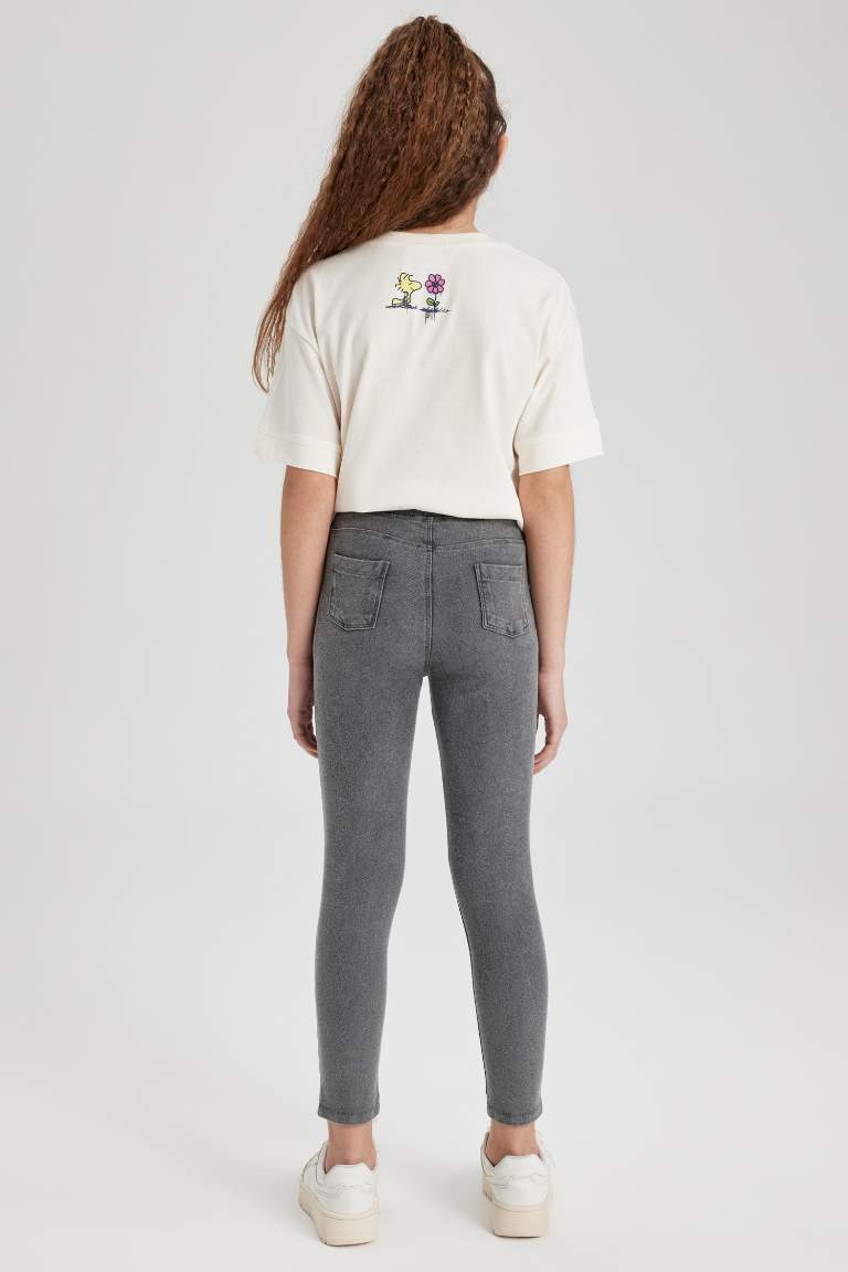 Kız Çocuk Slim Fit Süs Cepli Uzun Tayt