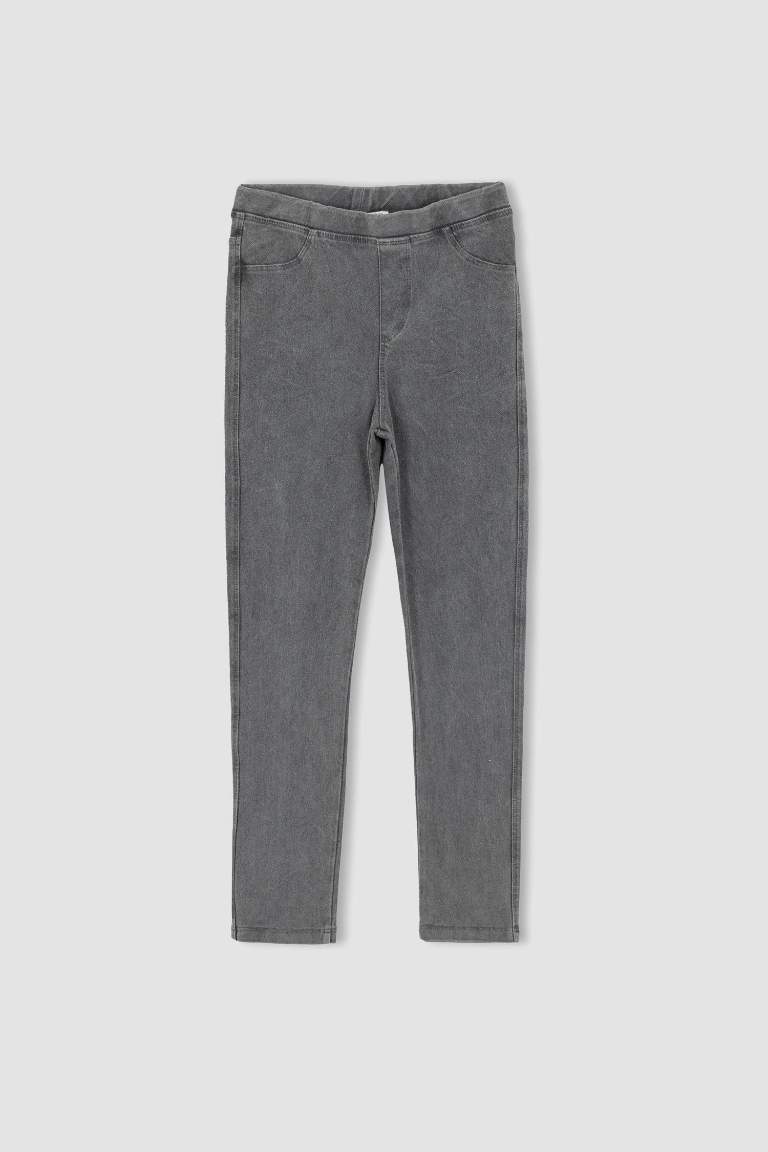 Kız Çocuk Slim Fit Süs Cepli Uzun Tayt