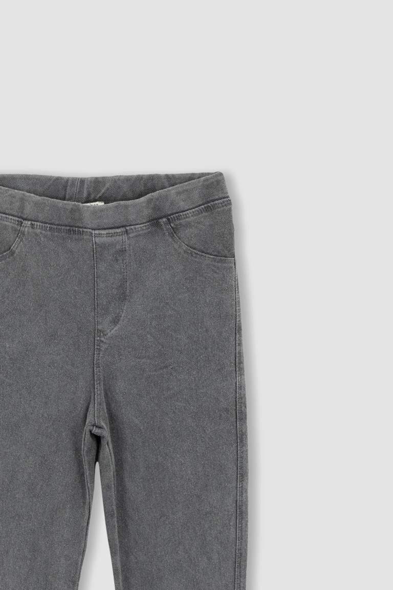 Kız Çocuk Slim Fit Süs Cepli Uzun Tayt