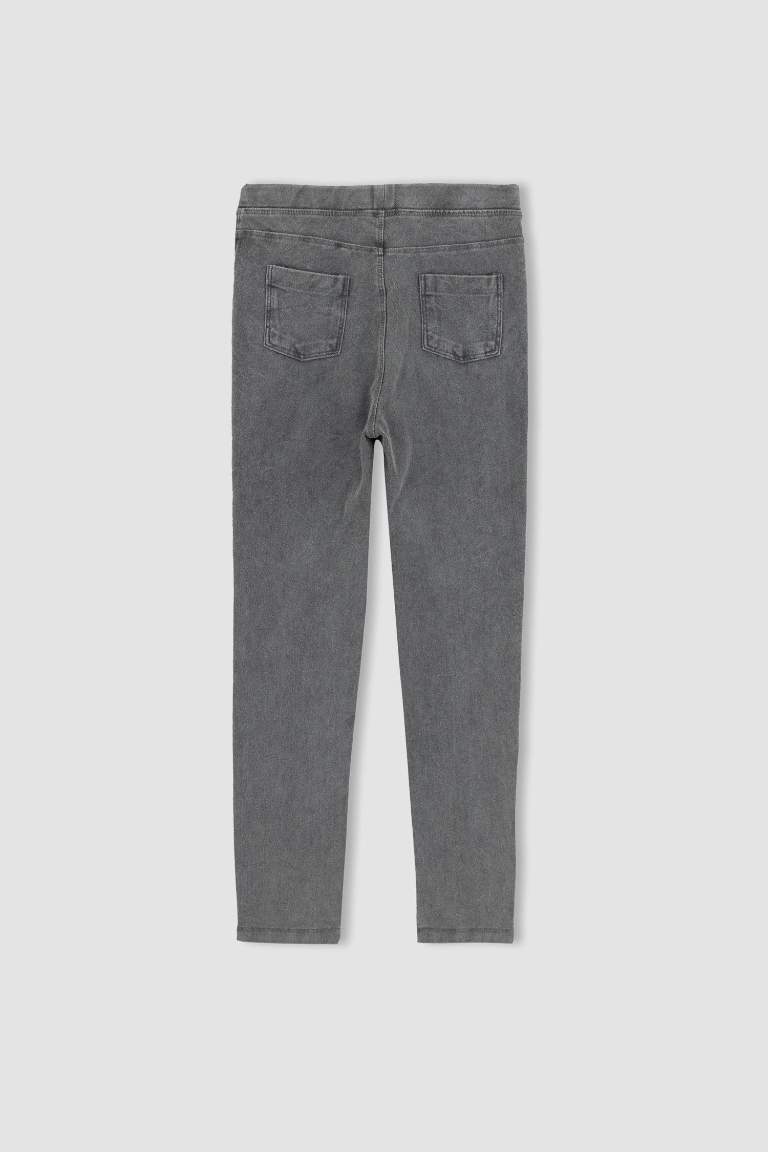 Kız Çocuk Slim Fit Süs Cepli Uzun Tayt