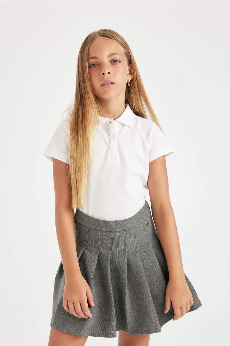 Girl Basic Cotton White Polo T-Shirt