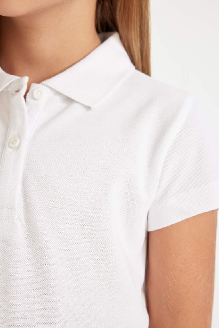 Girl Basic Cotton White Polo T-Shirt