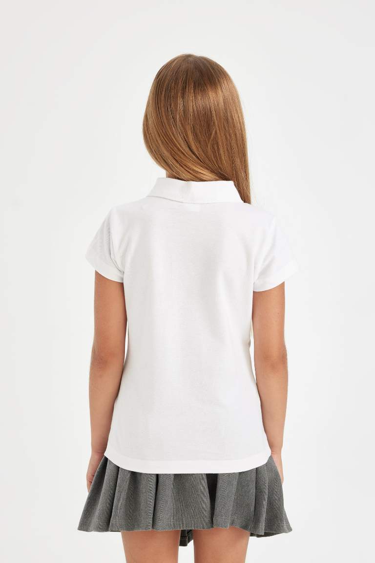 Girl Basic Cotton White Polo T-Shirt