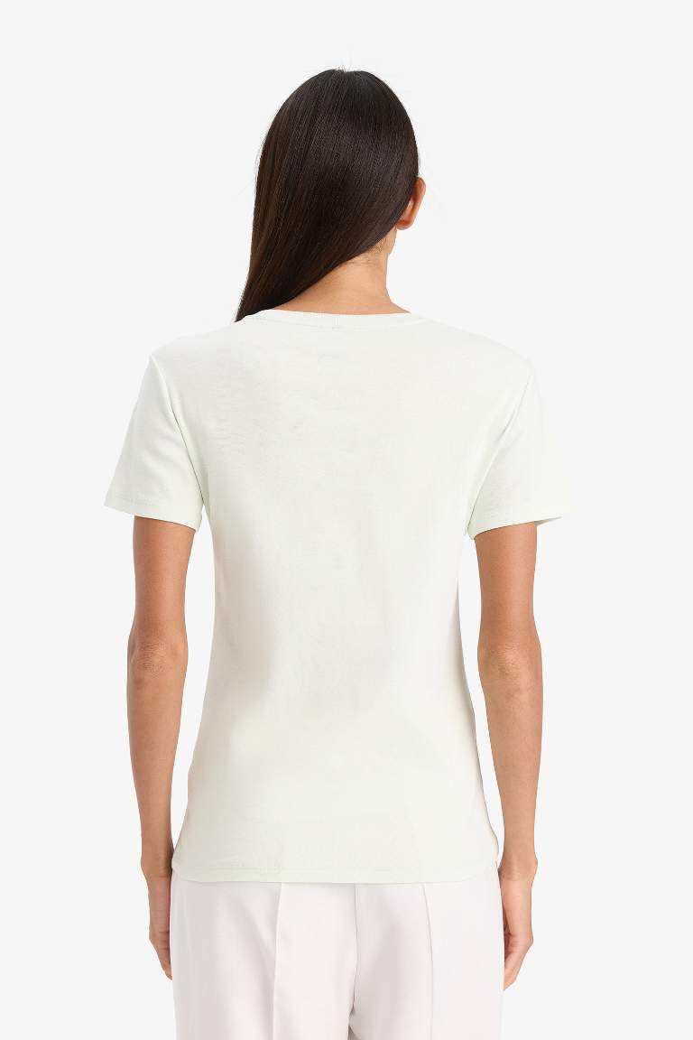 Slim Fit Dar Kesim V Yaka Basic Düz Ribana Kısa Kollu Tişört