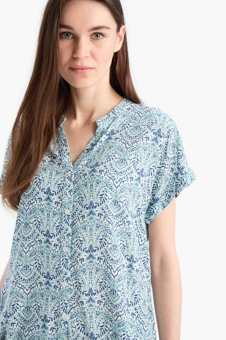 Regular Fit Crew Neck Patterned Short Sleeve Shirt