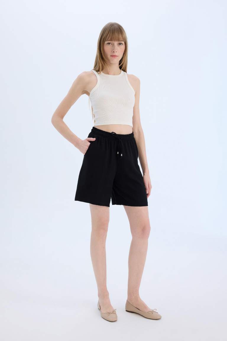 High Waist Short Leg Viscose Shorts