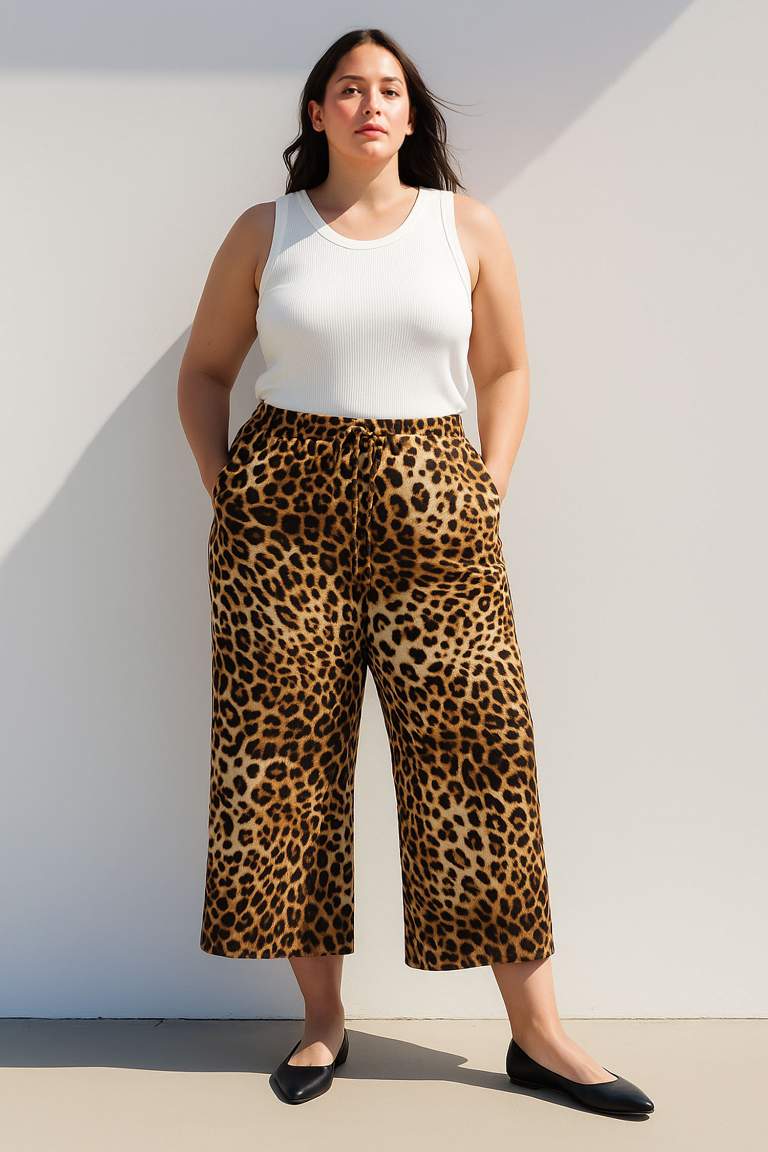 High Waist Patterned Viscose Capri