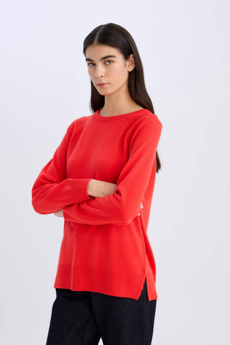 Regular Fit Soft Textured Crew Neck Basic Knitted Pullover