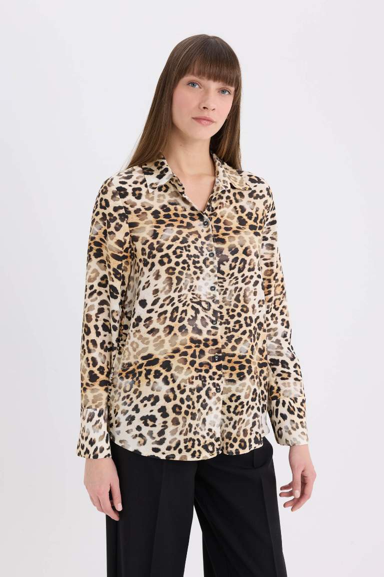 Regular Fit Leopard Printed Long Sleeve Shirt