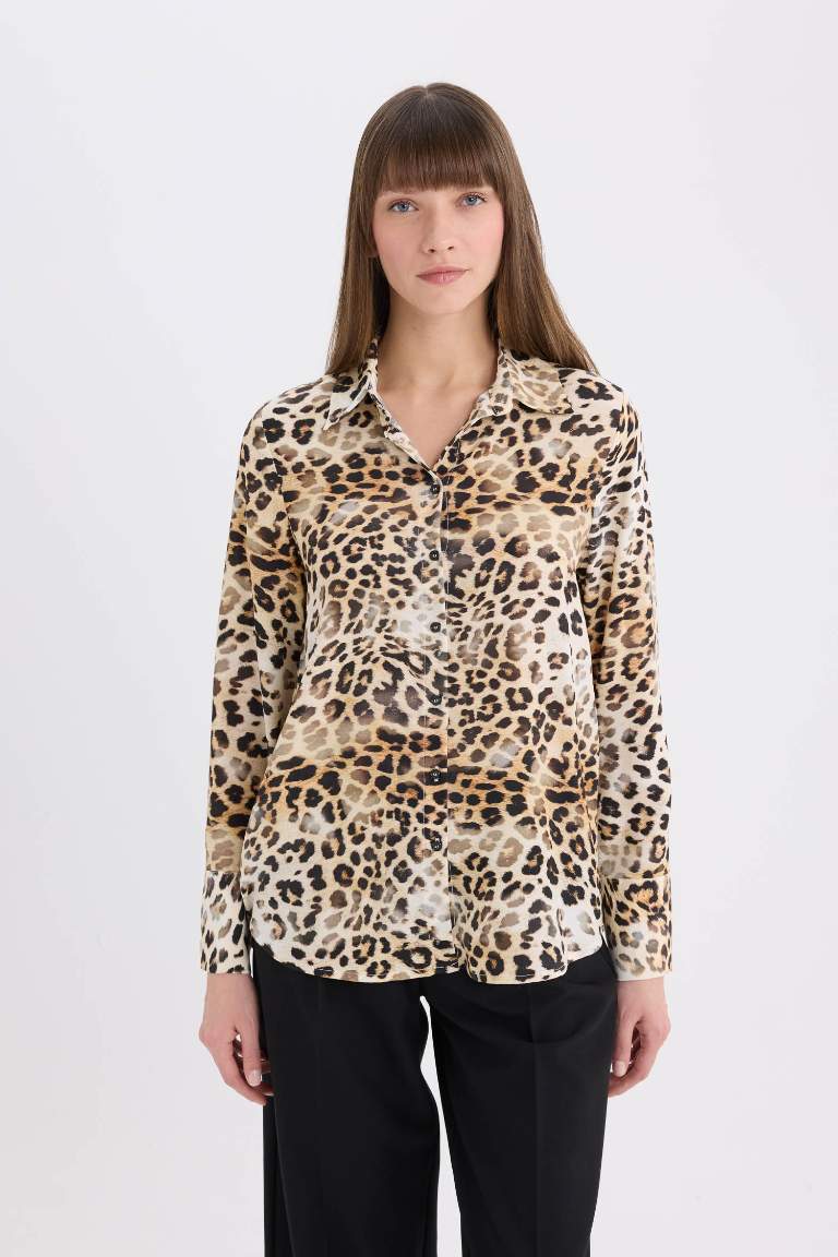 Regular Fit Leopard Printed Long Sleeve Shirt