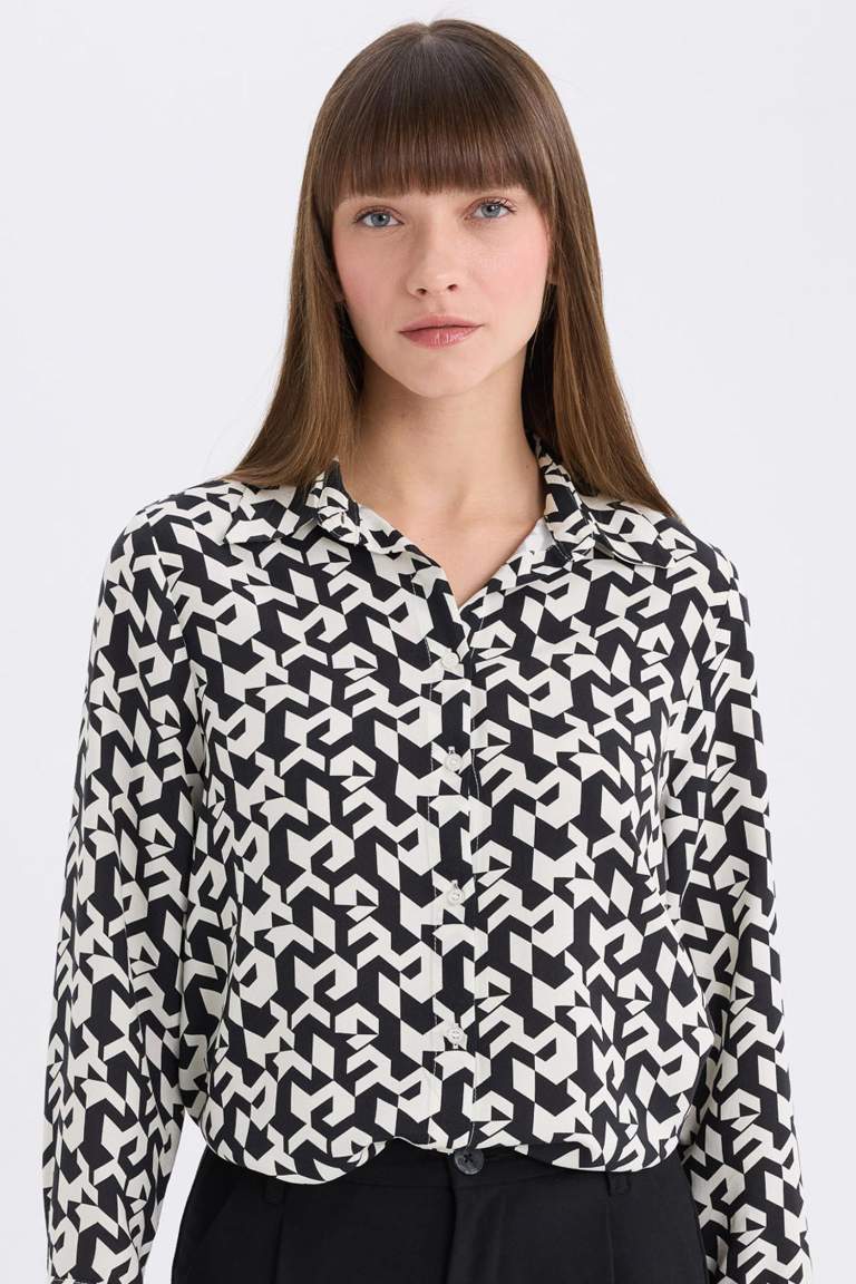 Regular Fit Shirt Collar Printed Long Sleeve Shirt