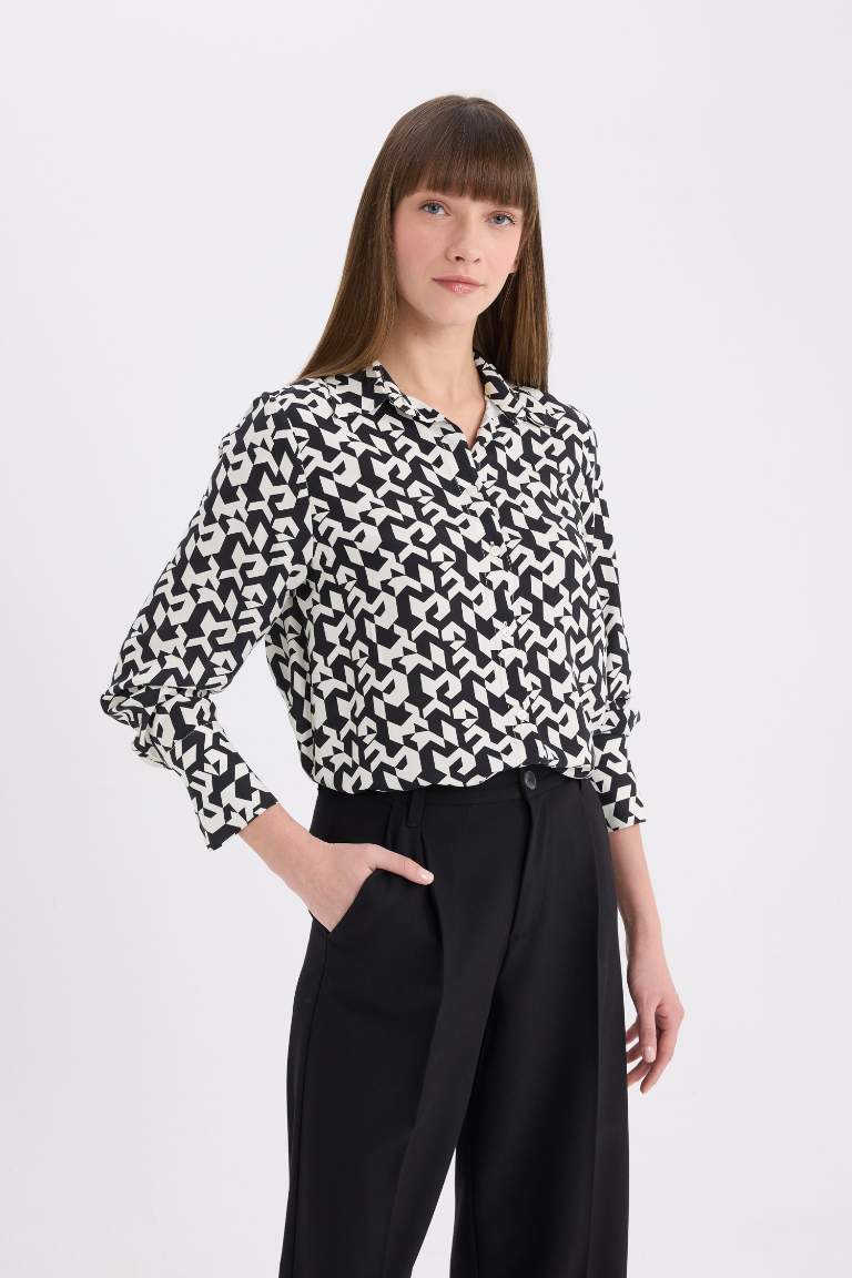 Regular Fit Shirt Collar Printed Long Sleeve Shirt