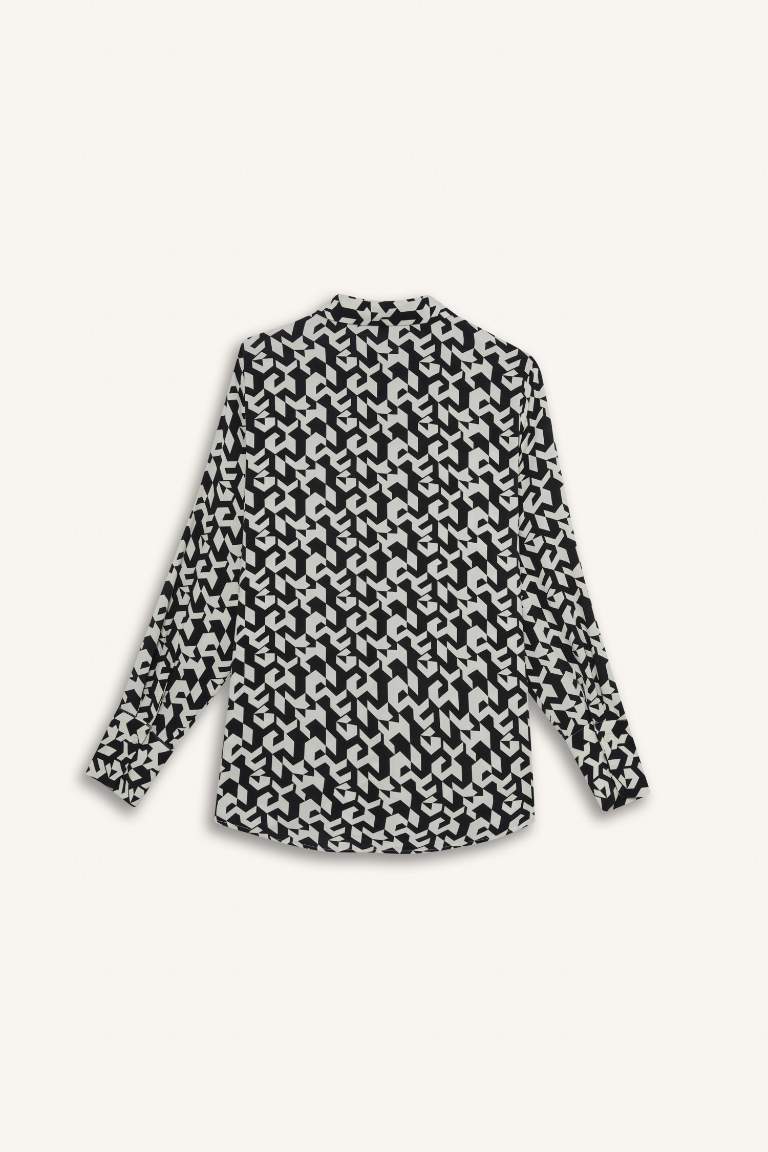 Regular Fit Shirt Collar Printed Long Sleeve Shirt