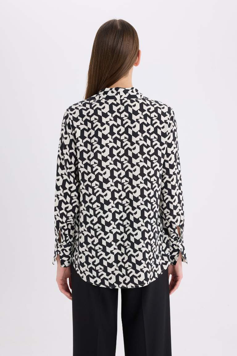 Regular Fit Shirt Collar Printed Long Sleeve Shirt