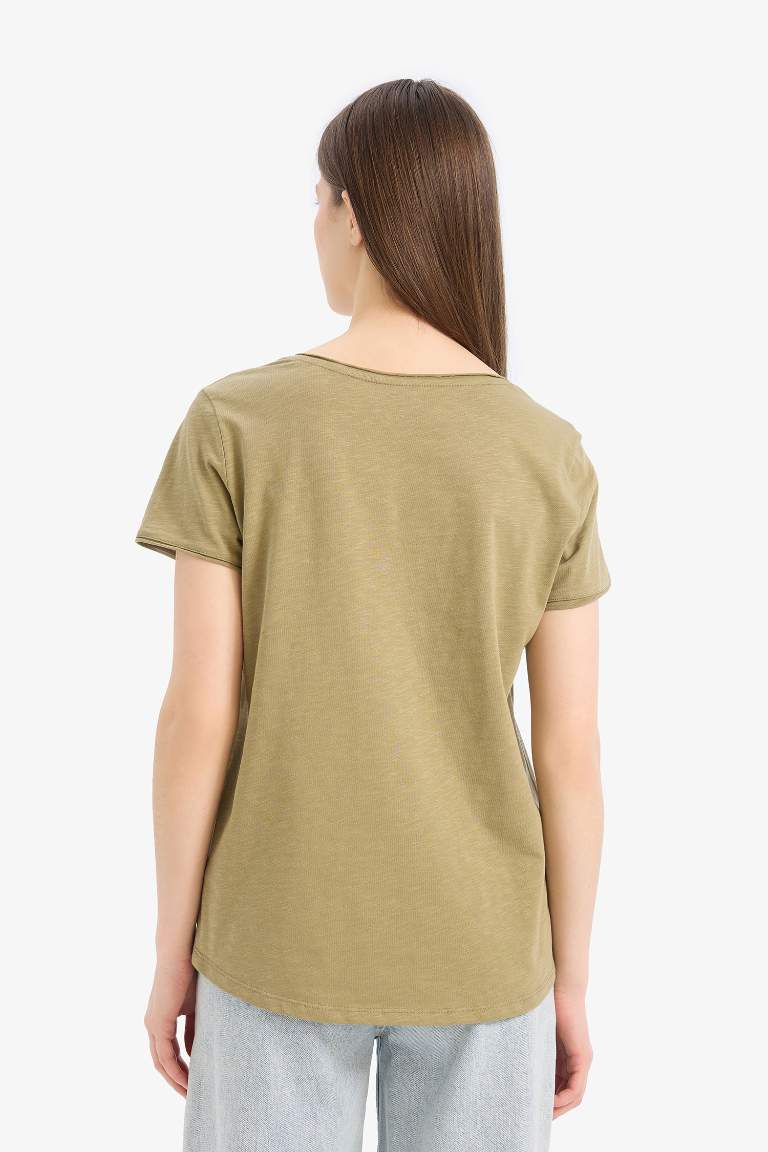 Regular Fit V Neck Basic Short Sleeve T-Shirt