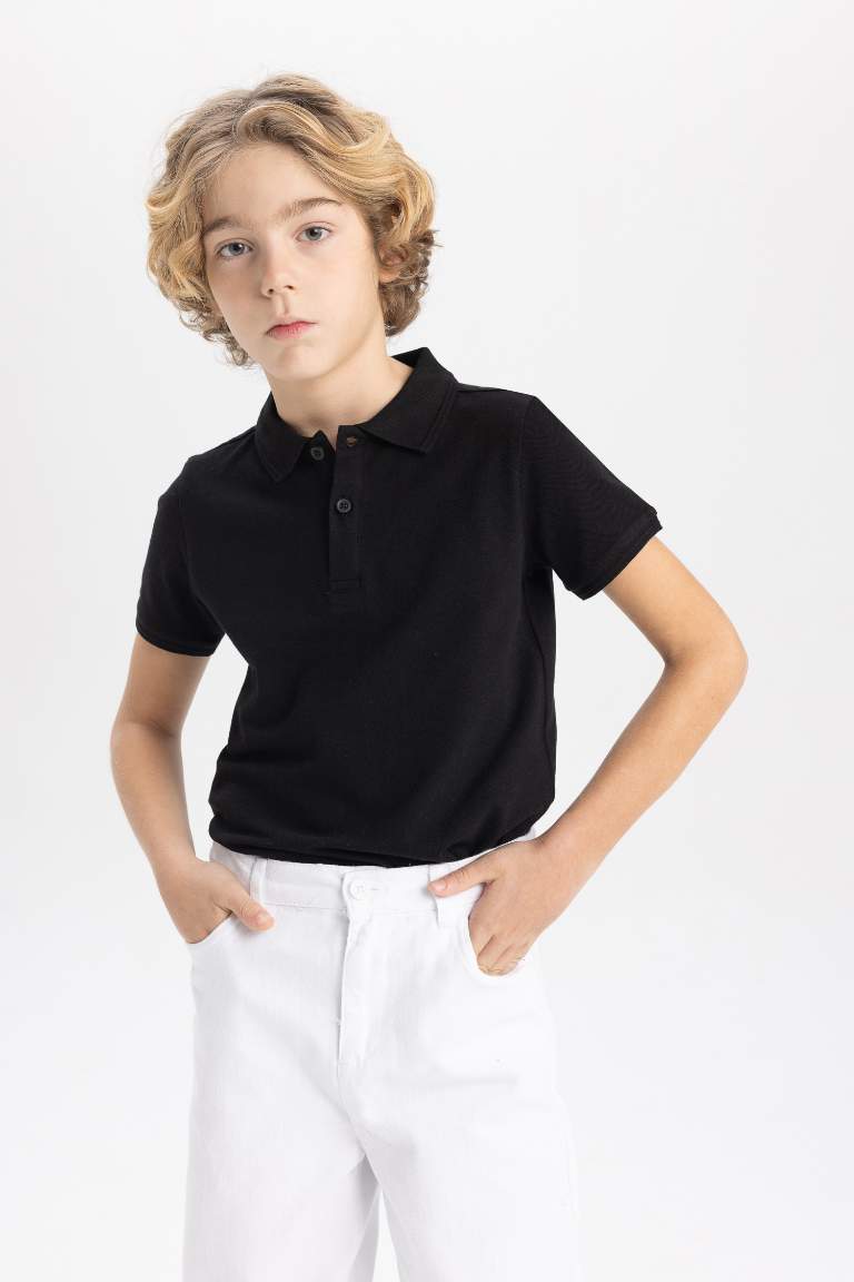 Black BOYS & TEENS Boy Pique Short Sleeve Polo T-Shirt 2755569 | DeFacto