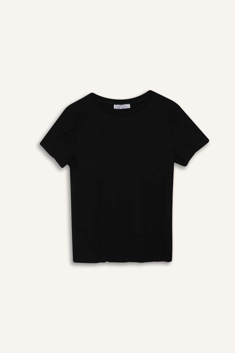 Fitted Crew Neck Corduroy Short Sleeve T-Shirt