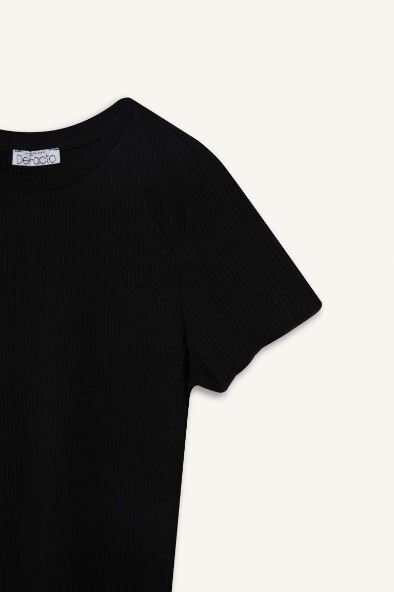 Fitted Crew Neck Corduroy Short Sleeve T-Shirt