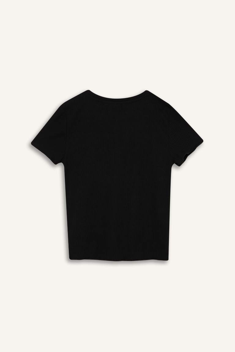 Fitted Crew Neck Corduroy Short Sleeve T-Shirt