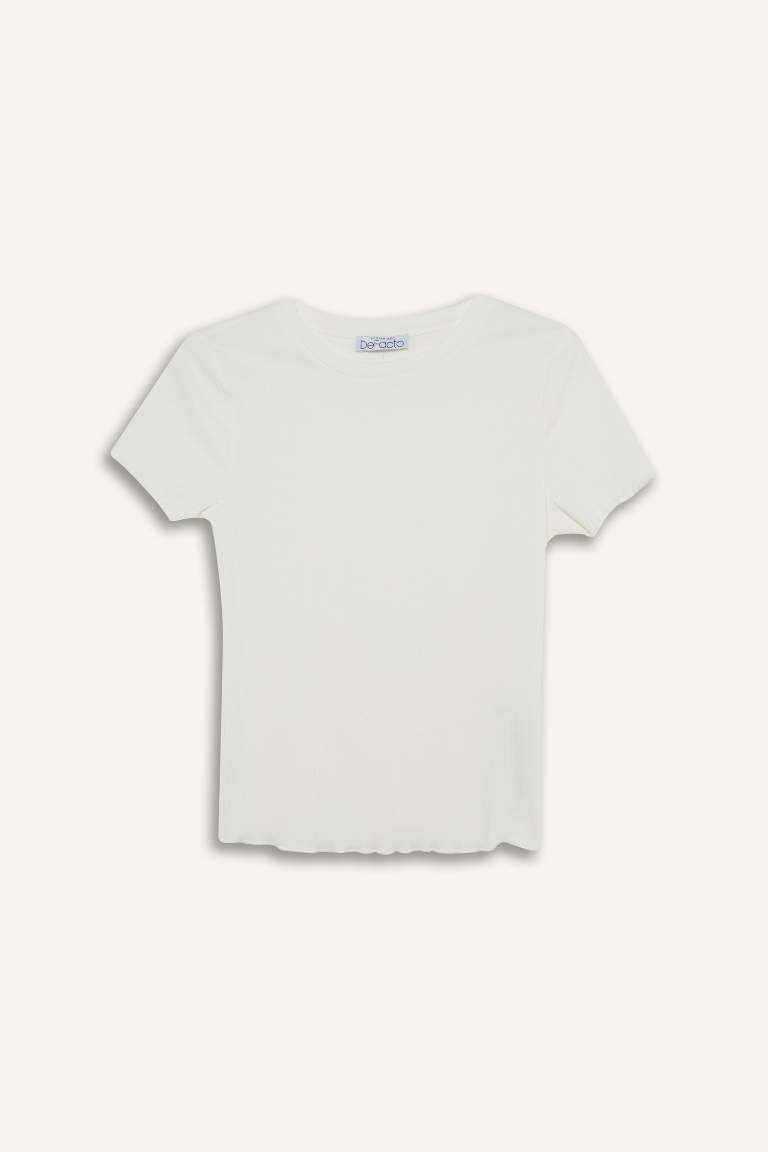 Fitted Crew Neck Basic Ribbed T-Shirt