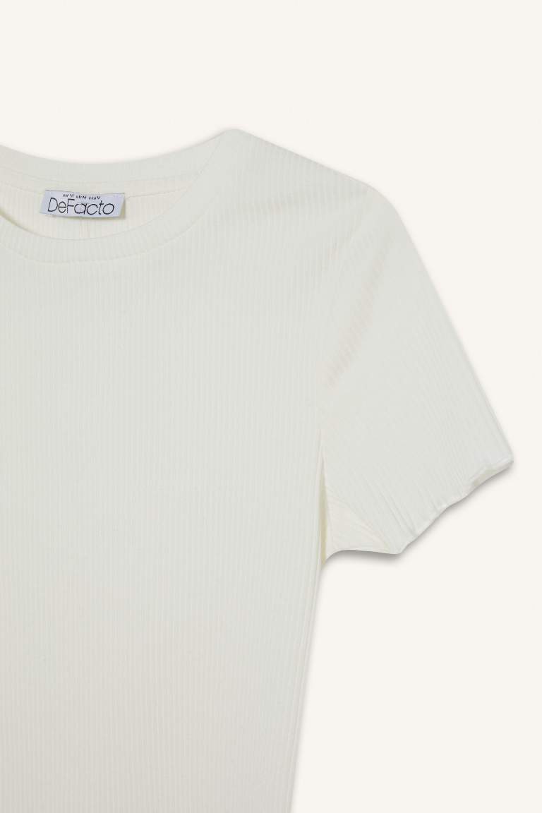 Fitted Crew Neck Basic Ribbed T-Shirt