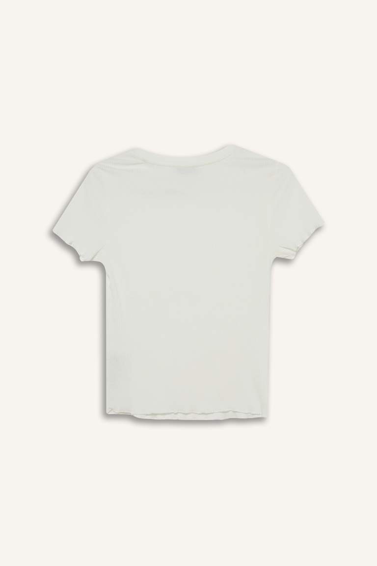 Fitted Crew Neck Basic Ribbed T-Shirt