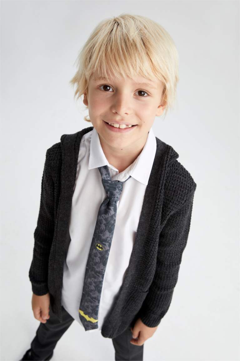 Erkek Çocuk Antrasit Kapüşonlu Triko Okul Hırkası