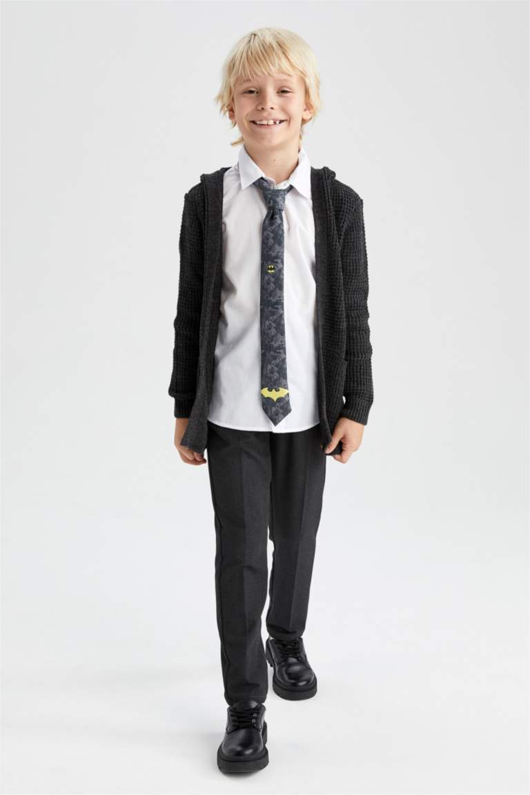 Erkek Çocuk Antrasit Kapüşonlu Triko Okul Hırkası