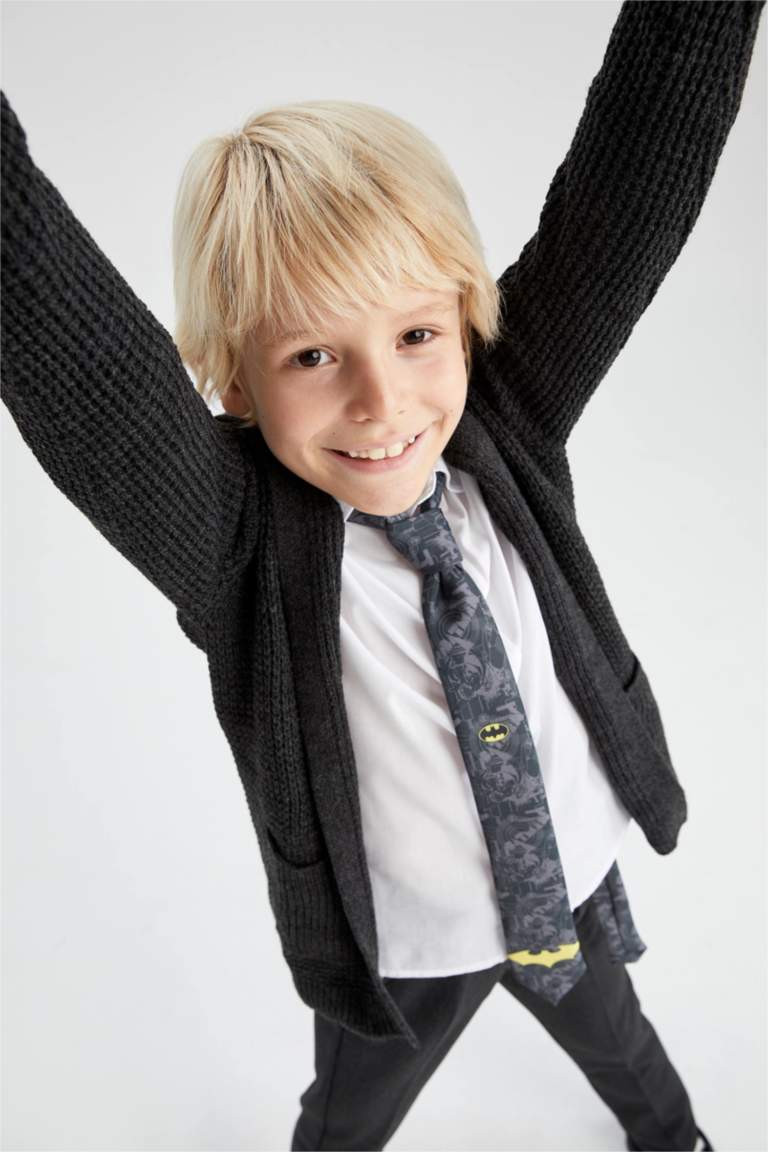 Erkek Çocuk Antrasit Kapüşonlu Triko Okul Hırkası