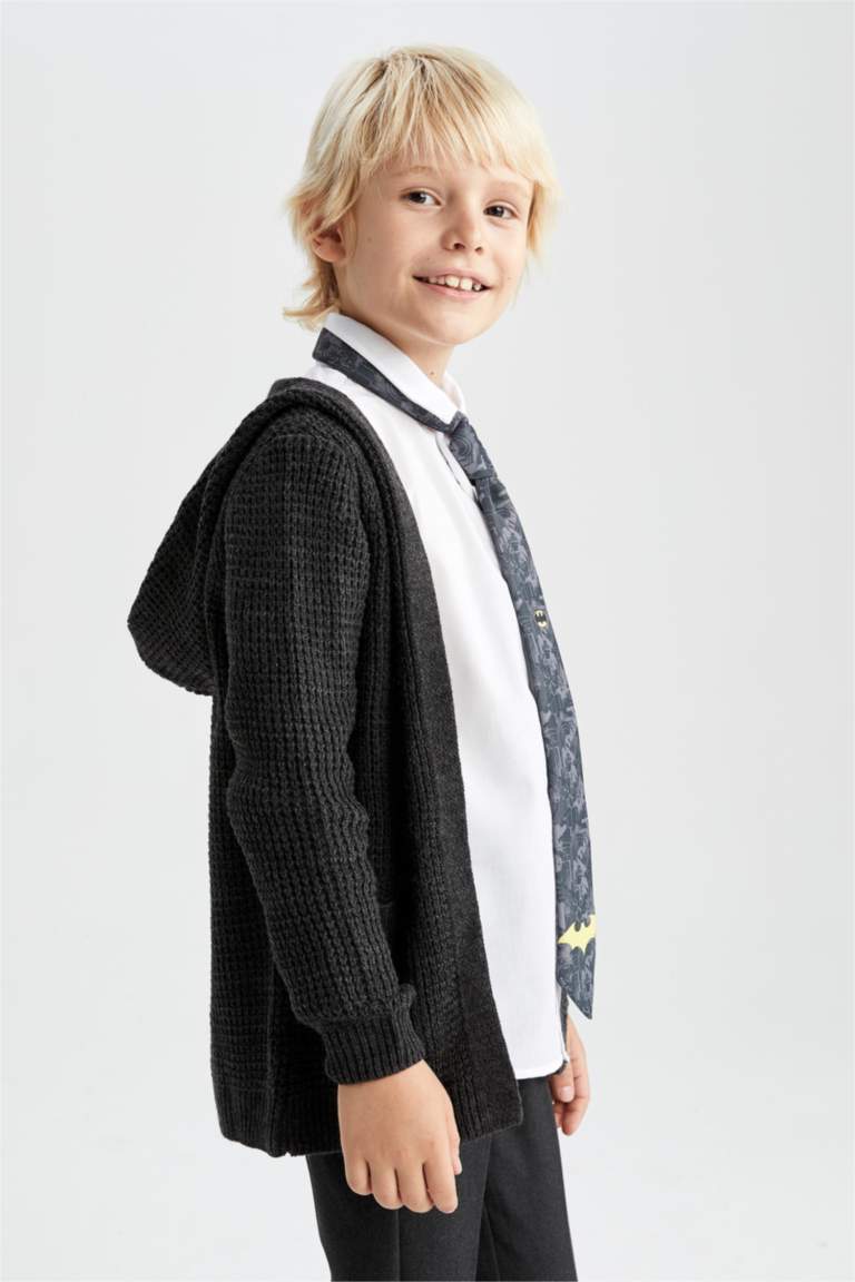 Erkek Çocuk Antrasit Kapüşonlu Triko Okul Hırkası