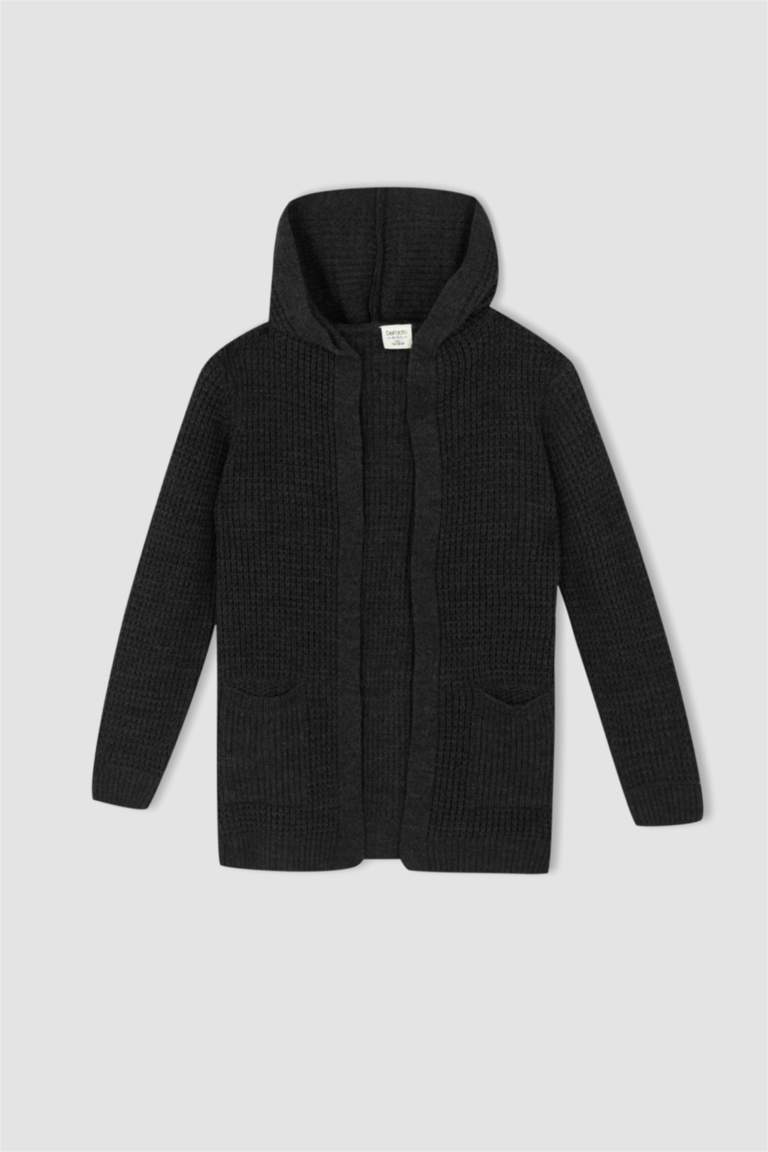 Erkek Çocuk Antrasit Kapüşonlu Triko Okul Hırkası
