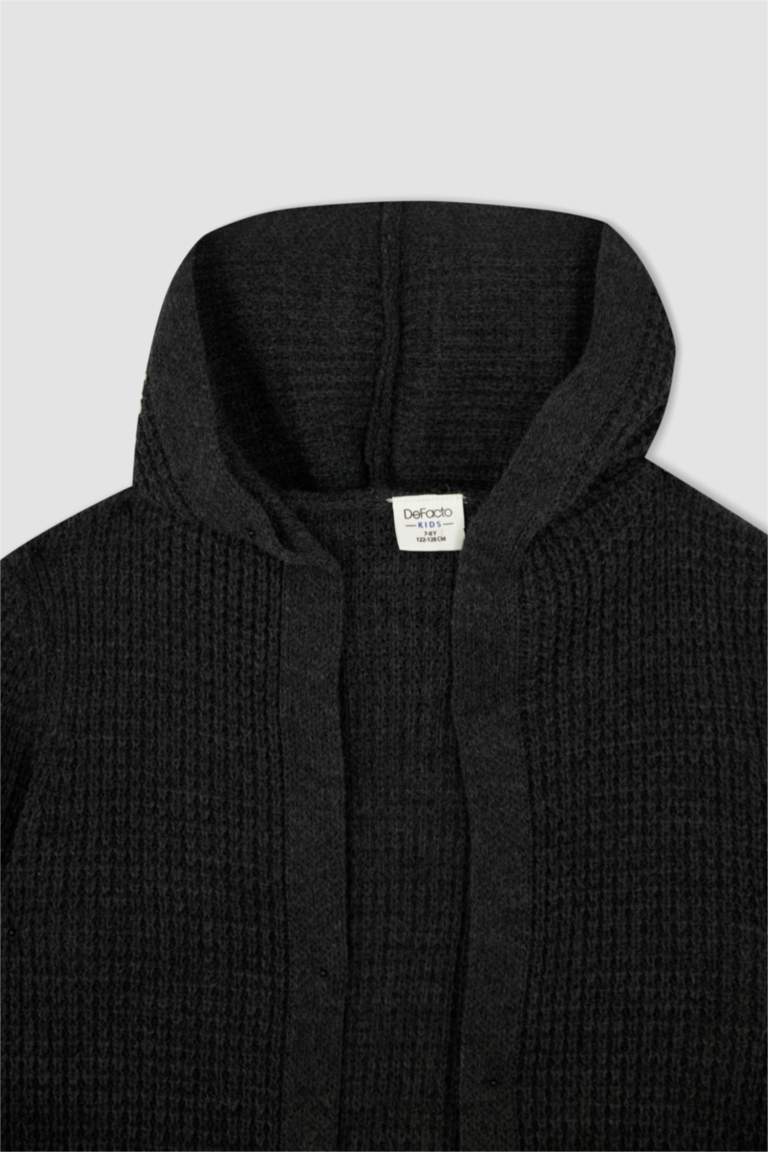 Erkek Çocuk Antrasit Kapüşonlu Triko Okul Hırkası