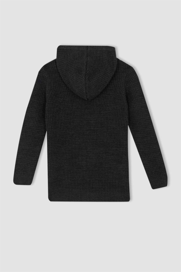 Erkek Çocuk Antrasit Kapüşonlu Triko Okul Hırkası