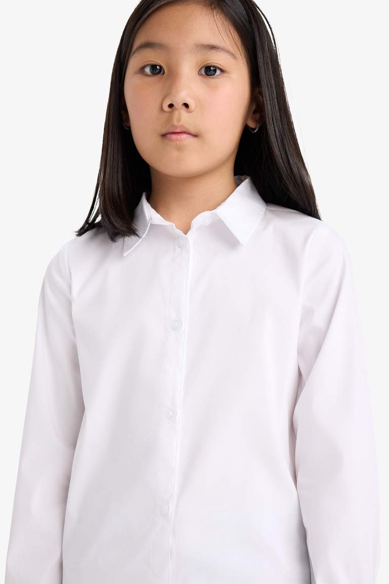 Kız Çocuk Slim Fit Dar Kesim Bengalin Uzun Kollu Gömlek