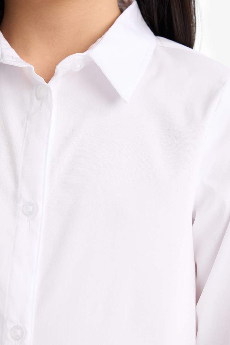 Kız Çocuk Slim Fit Dar Kesim Bengalin Uzun Kollu Gömlek