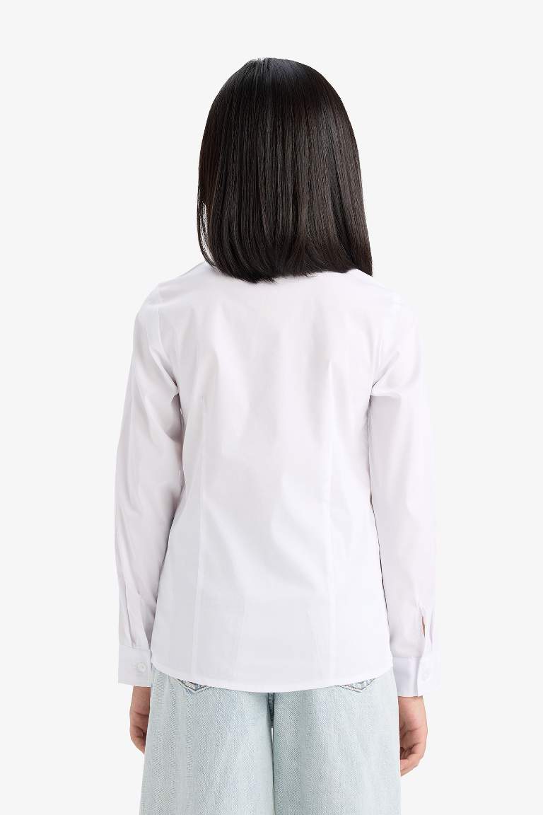 Kız Çocuk Slim Fit Dar Kesim Bengalin Uzun Kollu Gömlek