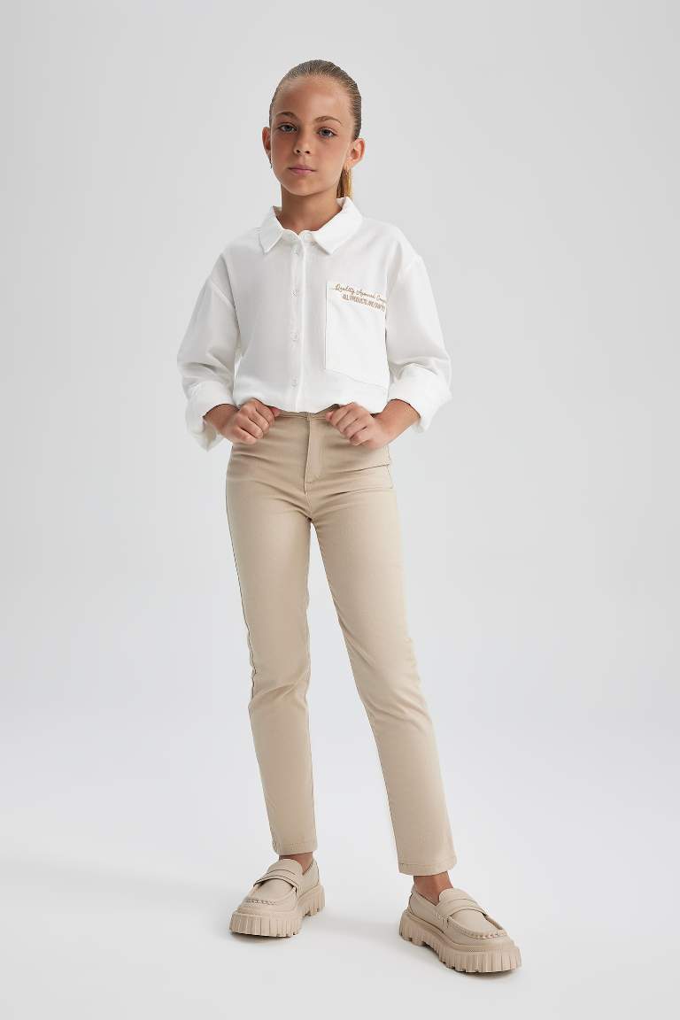 Girl Beige Slim Fit School Trousers